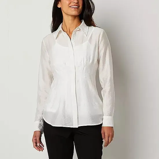 Worthington Womens Long Sleeve Regular Fit Button-Down Shirt