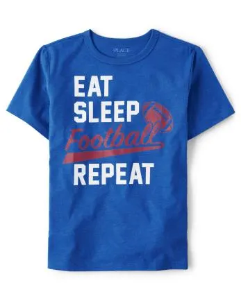 Boys Eat Sleep Football Repeat Graphic Tee - s/d chargerblue