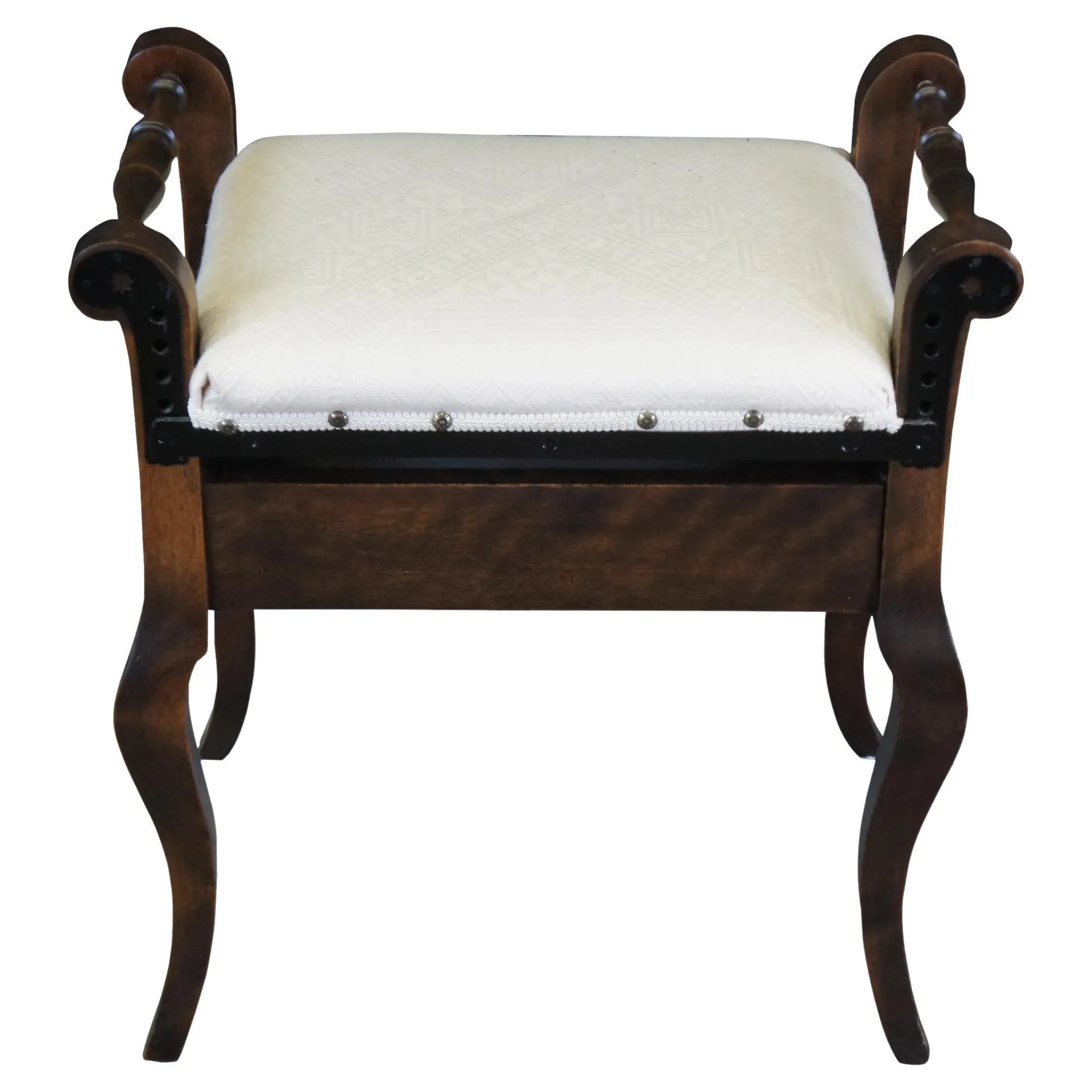 Mid 20th Century French Country Mahogany Adjustable Piano Stool Foyer Bench Seat