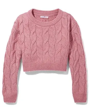 Tween Girls Cable Knit Cropped Sweater - love potion cl