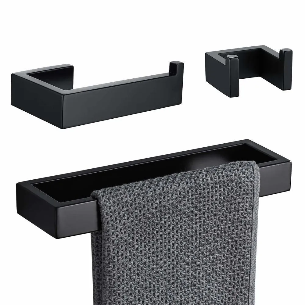 Lairuier Bathroom Hardware SetTowel Ring Set Contemporary Stainless Steel 3Piece Matte BlackTowel Rings Toilet Paper Holder R
