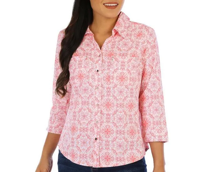 Womens Print Pattern Zipper Knit To Fit Top