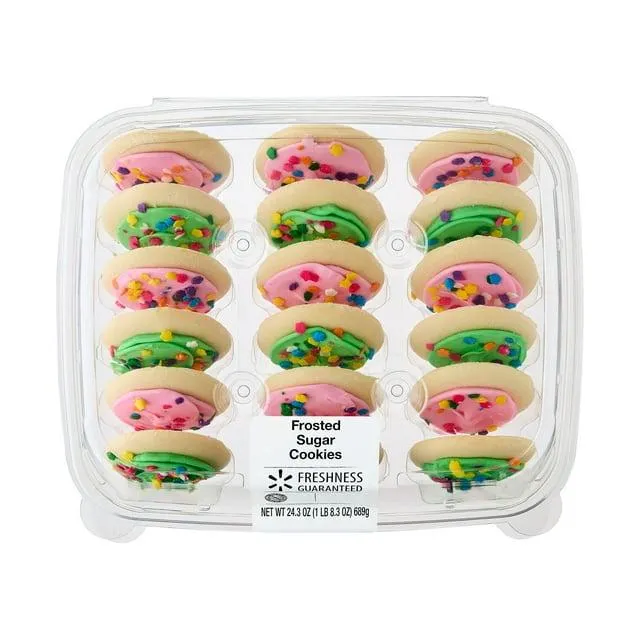 Freshness Guaranteed Frosted Sugar Cookie, Spring, Pink and Green Frosting, Flower Sprinkles, Soft, Baked, Ready to Eat, 24.3oz, 18 Count