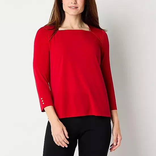 Liz Claiborne Womens Square Neck 3/4 Sleeve Blouse