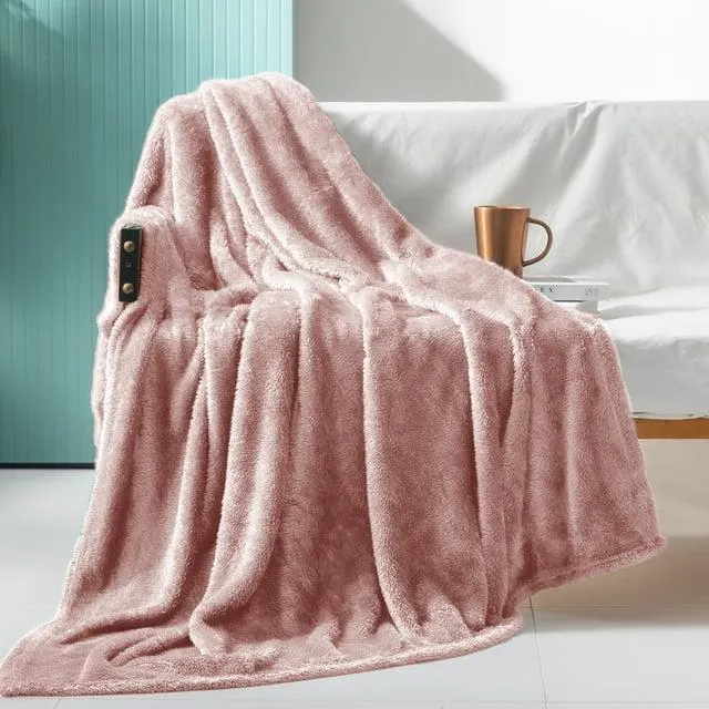Exclusivo Mezcla Plush Fuzzy Large Fleece Throw Blanket (50" x 70", Dusty Pink)- Soft, Warm and Lightweight