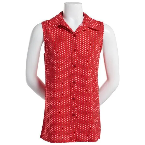 Womens Notations Sleeveless Dot Silky Equipment Casual Button Dow