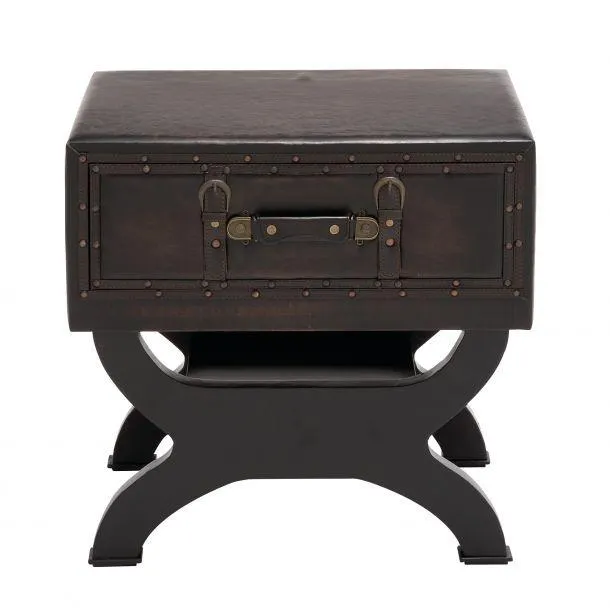 Traditional 22" Faux Leather Single Drawer Accent Table with Curved Style Leg Base by Marisol + Daisy - Brown