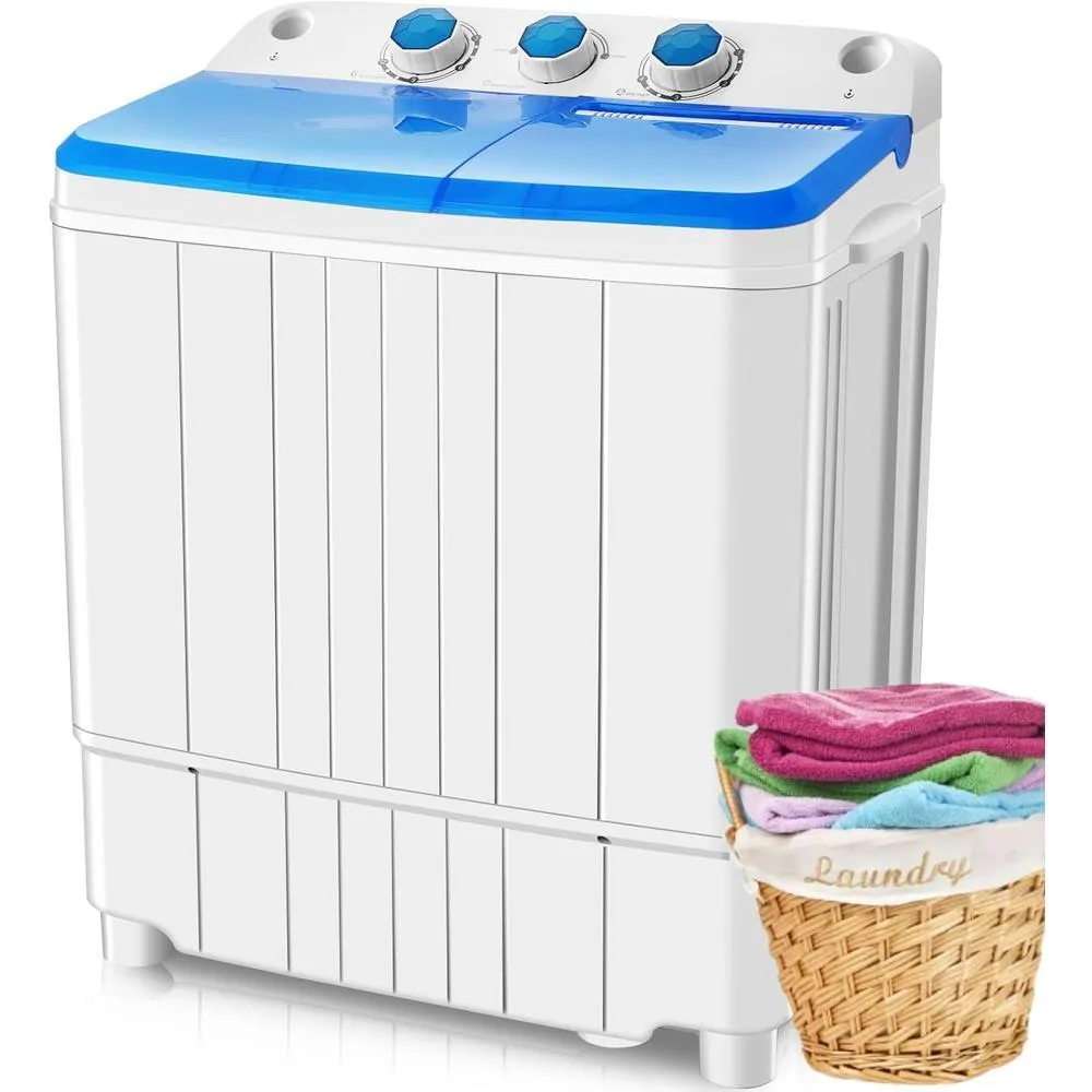 Nictemaw 17.6lbs Washer&Dryer 2-in-1 Combo Compact Twin Tub Laundry Washer w/Built-in Drain Pump,11lbs Washer&6.6lbs Dryer Semi-automatic