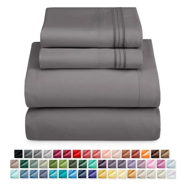 Nestl Bed Sheet Sets, 1800 Series Deep Pocket 4 Piece Bedding Set, Luxury Soft Microfiber Queen Sheet Sets, Gray