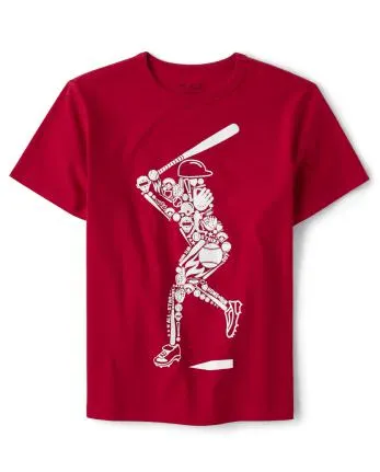 Boys Baseball Player Graphic Tee - ruby