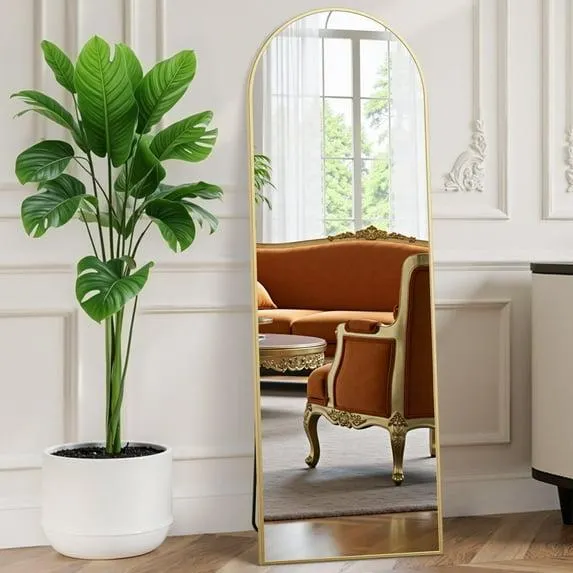 EDX Arched Full Length Mirror 59"x16" Full Body Mirror Rectangle Free Standing Wall Mounted Leaning Hanging Floor Mirrors, Gold