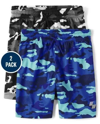 Boys Camo Mesh Performance Basketball Shorts 2-Pack - multi clr
