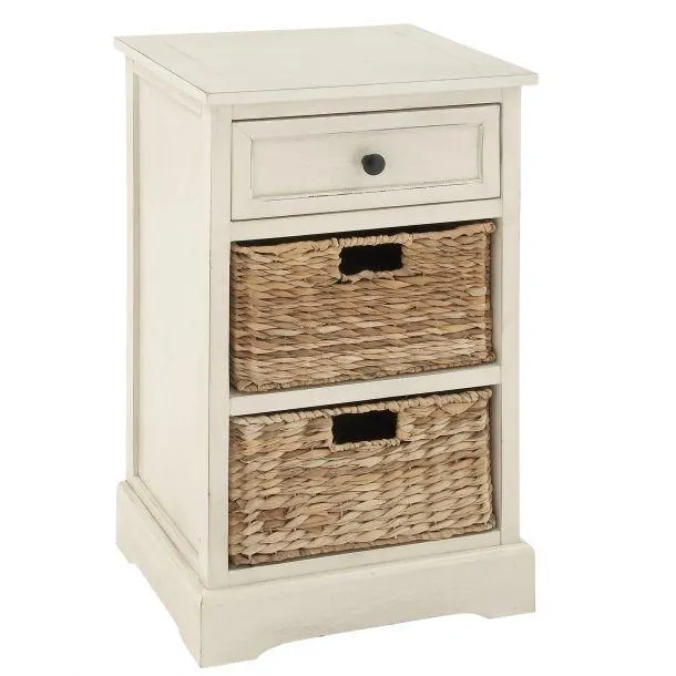 Marisol + Daisy Traditional 28" Wood Storage Unit with 2 Baskets and 1 Drawer - White