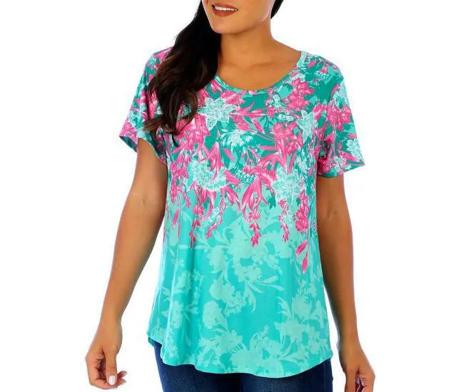 Womens Embellished Floral Short Sleeve Top