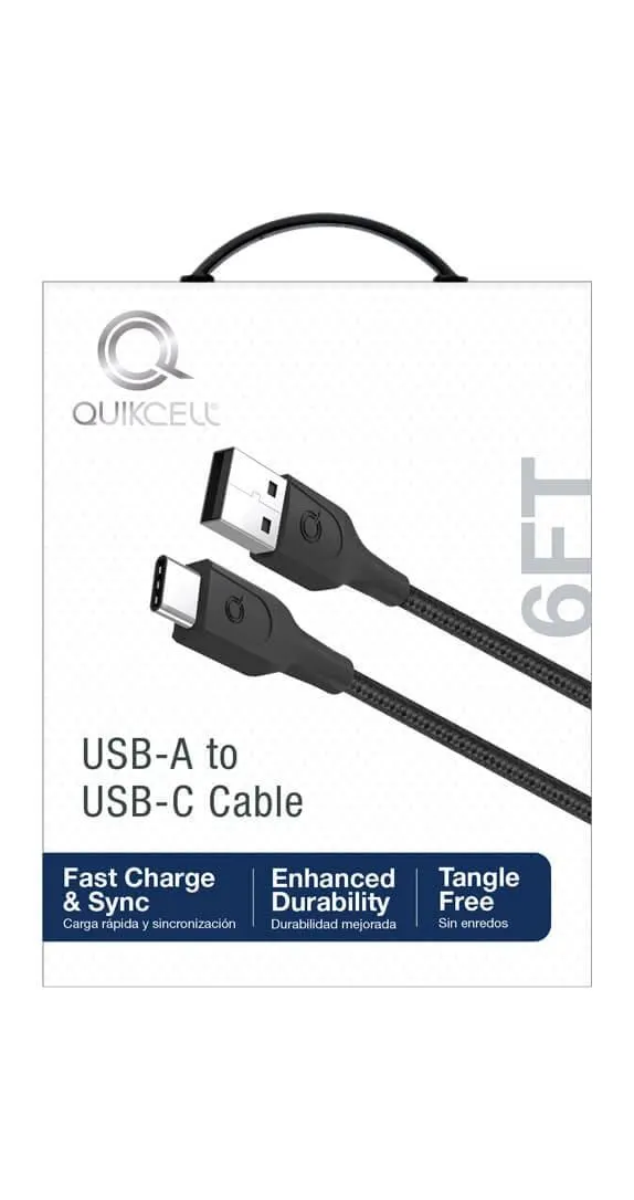 CABLE DE CARGA Y SINCRONIZACIÓN USB-A de Quikcell a USB-C - 6 ft - Negro