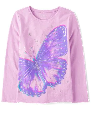Girls Butterfly Graphic Tee - lilac luster
