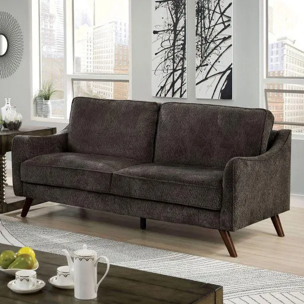 Maxime 72" Sofa with Curved Track Arms by Furniture of America - Dark Gray