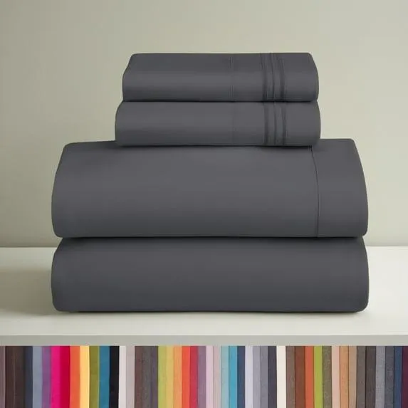 Clara Clark Queen Sheets Set, 1800 Series 4 Piece Deep Pocket Sheets, 100% Soft Microfiber Bed Sheets Set, Gray