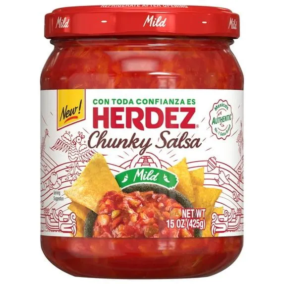 HERDEZ Chunky Salsa Mild, Tortilla Chip Dip, Shelf Stable, 15 oz Glass Jar