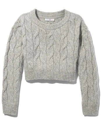 Tween Girls Cable Knit Cropped Sweater - h/t mist
