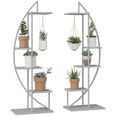Half Moon Shape 5 Tier Metal Plant Stand Curved Flower Pot Holder Shelf, 2 Pack