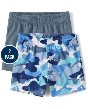 Baby And Toddler Boys Shark Performance Basketball Shorts 2-Pack - multi clr