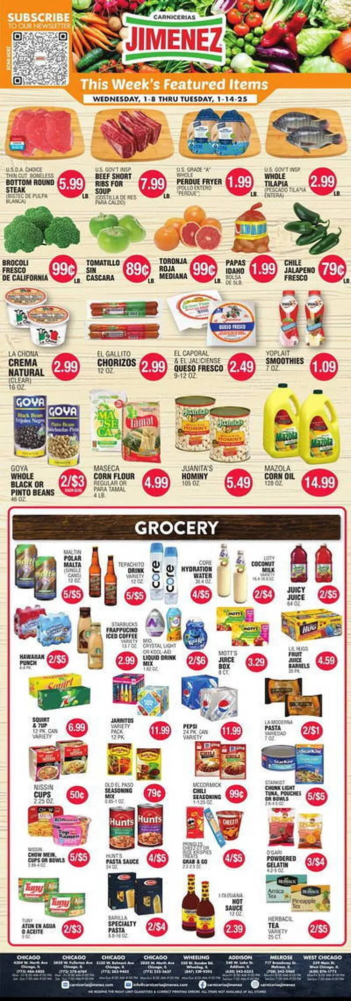 Catálogo de Carnicerias Jimenez Weekly Ad 8 de enero al 14 de enero 2025 - Página 1