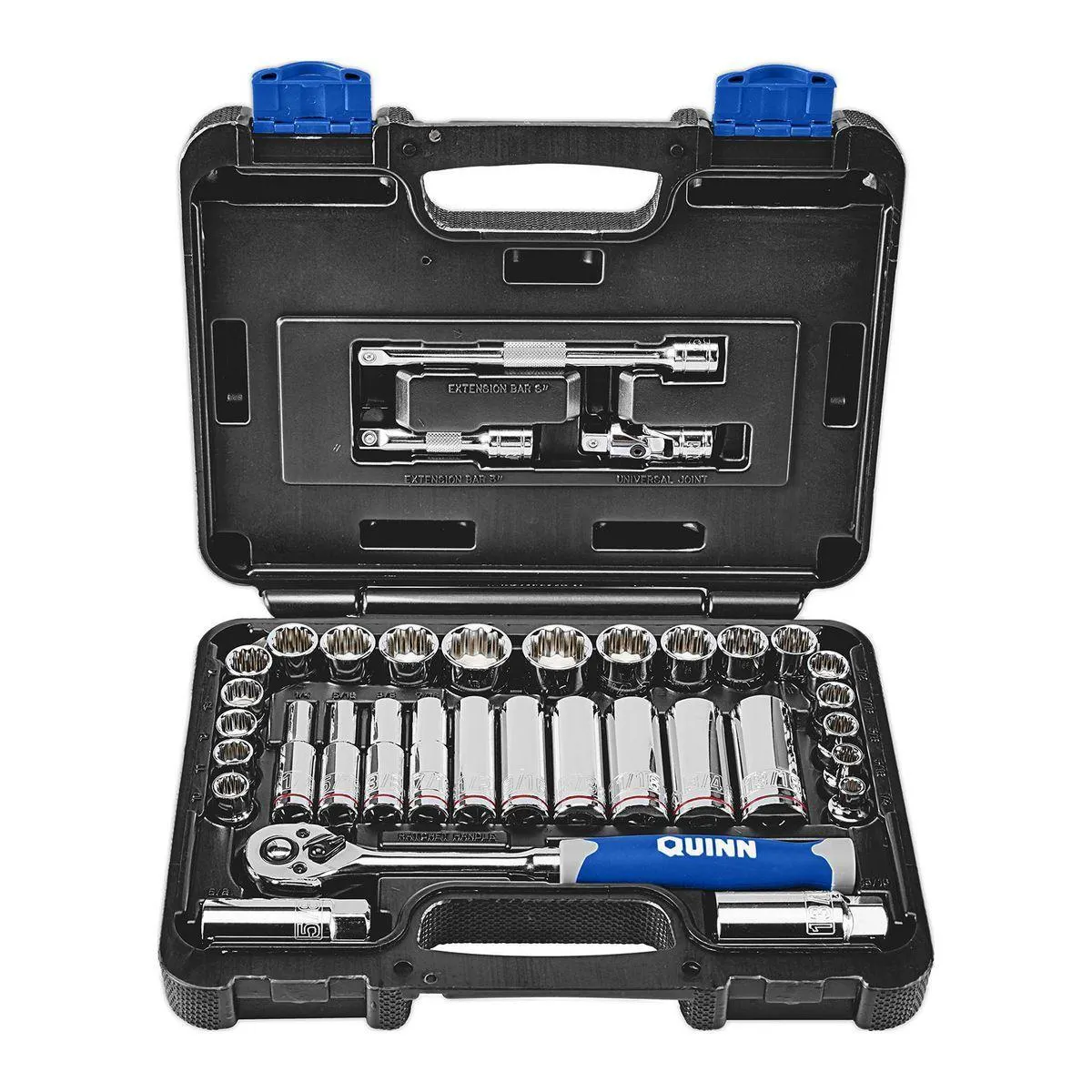 QUINN 3/8 in. Drive SAE and Metric High Visibility Socket Set, 35-Piece