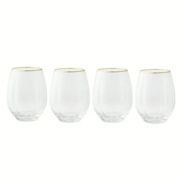 Thyme & Table 4-Pack Scalloped Stemless Wine Glass Set with Gold Trim