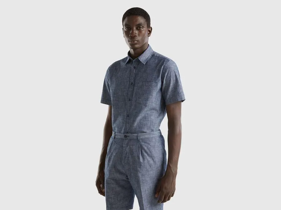 Camisa de manga corta de cambray
