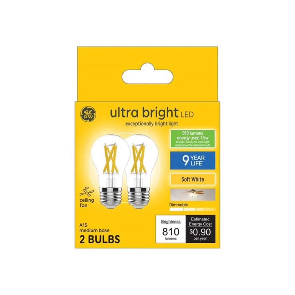 GE 3005840 Ultra Bright A15 E26 Medium LED Light Bulb with 100 watt Equivalence, Soft White - Pack of 2
