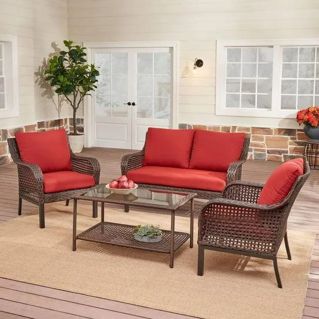 Mainstays Tuscany Ridge 4-Piece Conversation Set, Red