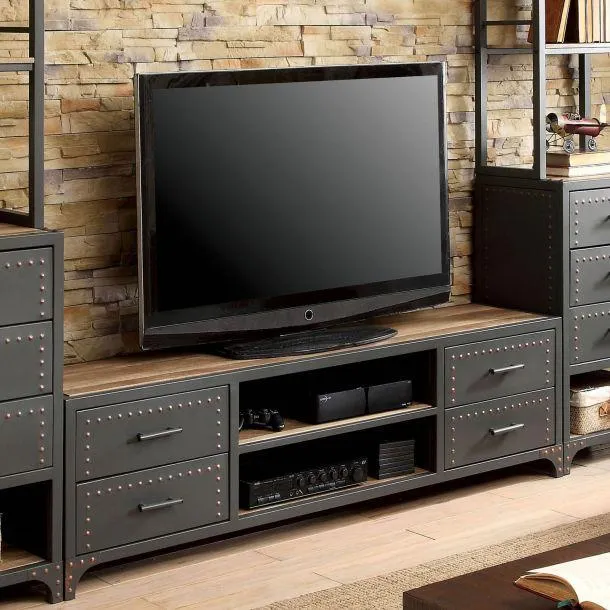 Galway 60" TV Stand with Multi Shelf Storage Space by Furniture of America - Gray/Natural Tone