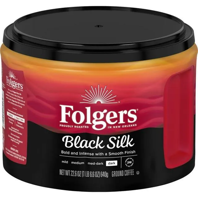 Folgers Black Silk Ground Coffee, Dark Roast, 22.6 oz Canister