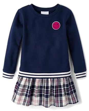 Girls Happy Face Sweatshirt Dress - tidal