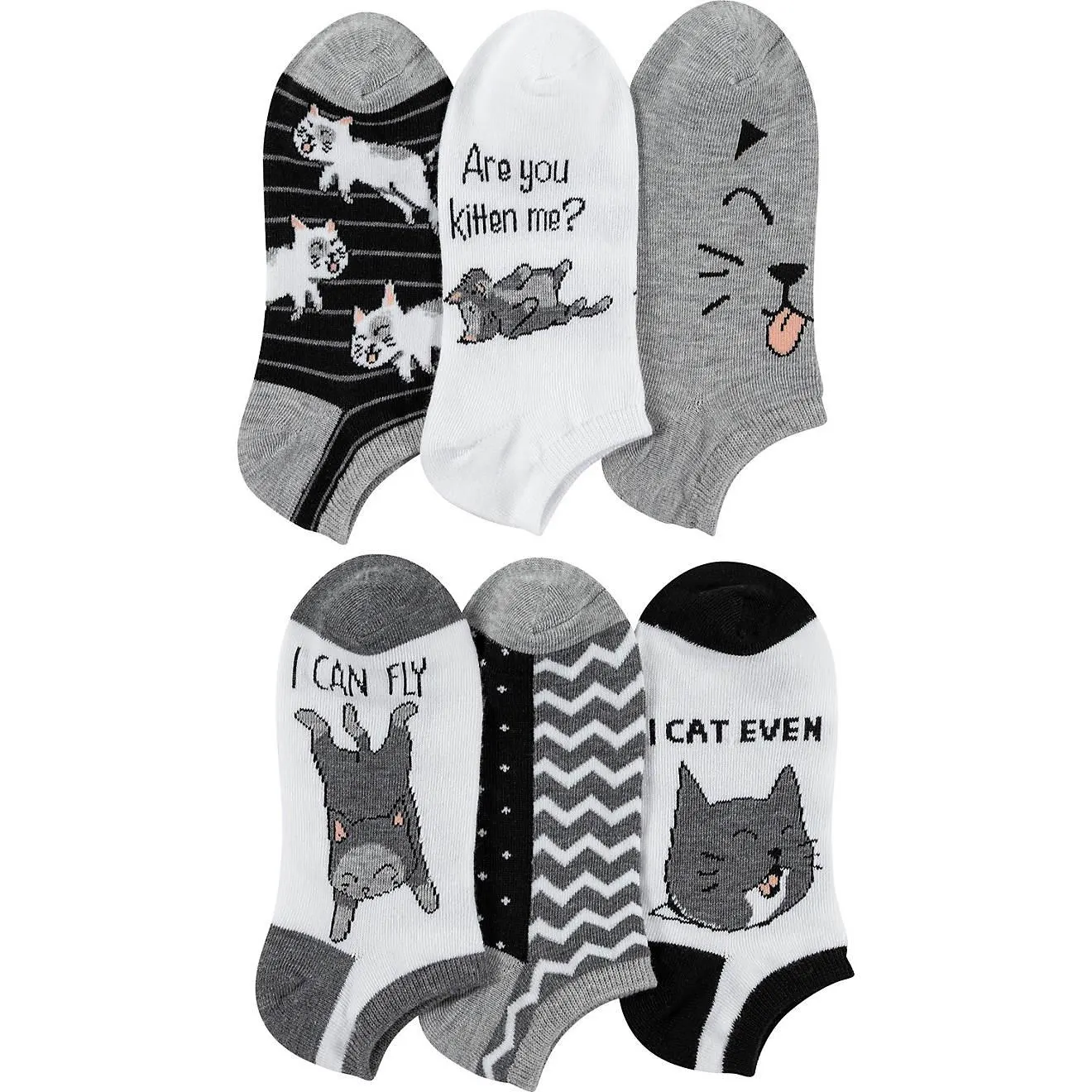 BCG Women’s Super Soft Are You Kitten Me No-Show Socks 6 Pack