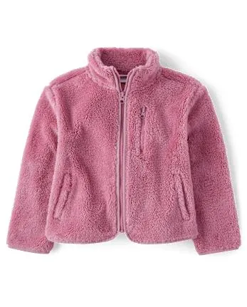 Girls Sherpa Zip Up Jacket - purple thistle