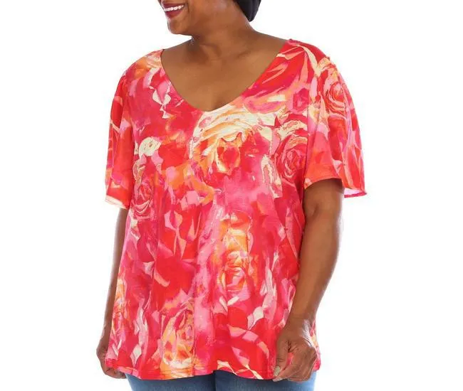 Plus Abstract V-Neck Short Sleeve Tee