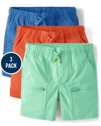 Boys Quick Dry Pull On Shorts 3-Pack - Little Essentials - multi clr