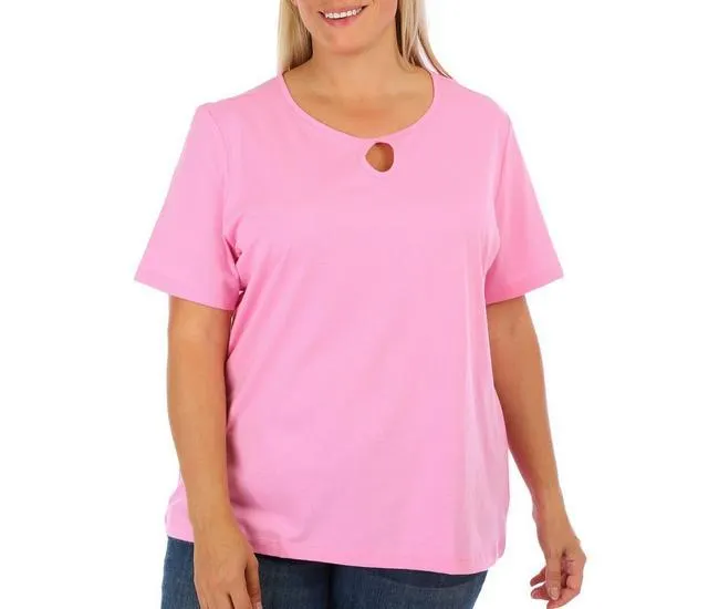 Plus Solid Keyhole Short Sleeve Top