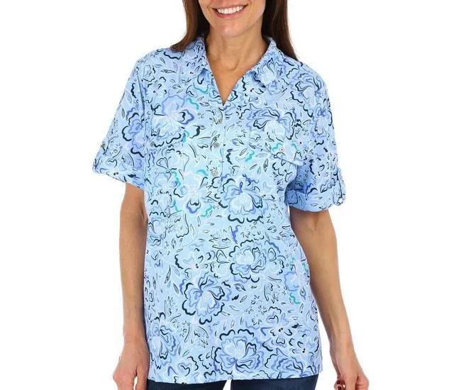 Womens Paisley 2-Pocket Short Sleeve Polo