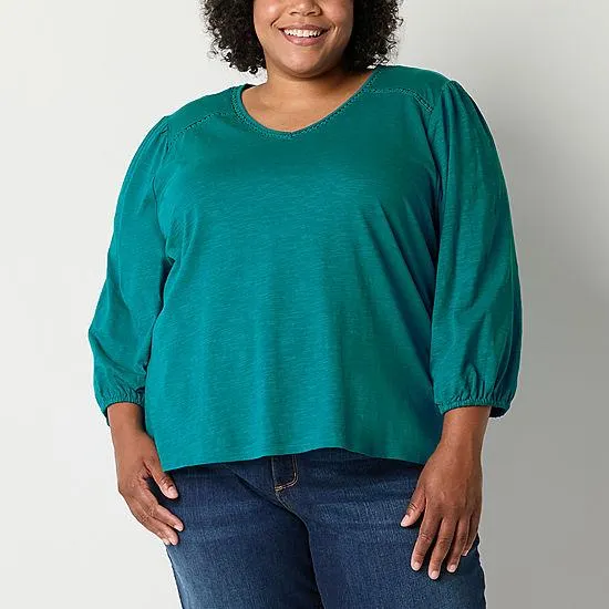 St. John's Bay Womens Plus V Neck T-Shirt