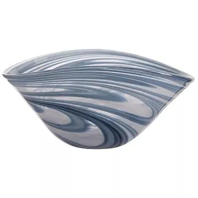 Blue Swirl Glass Centerpiece Decorative Bowl Table Decor