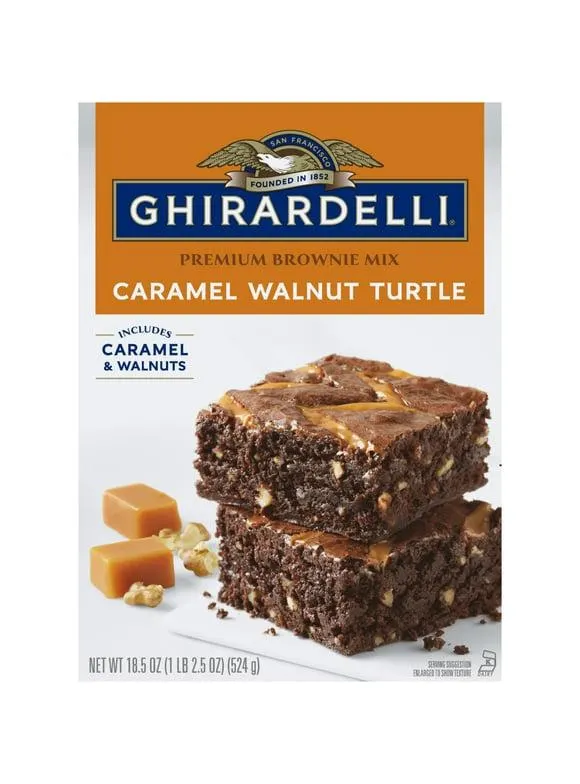 Ghirardelli Caramel Walnut Turtle Premium Brownie Mix, Includes Caramel and Walnuts, 18.5 oz Box