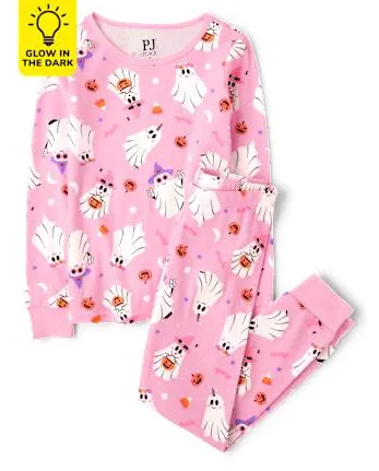 Girls Glow Ghost Snug Fit Cotton Pajamas - luau