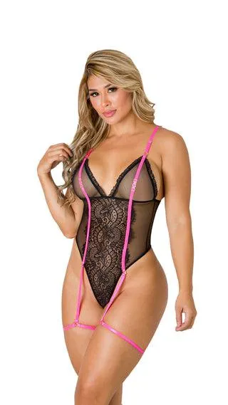 Body negro copa triángulos detalle línea rosa 5BD0002