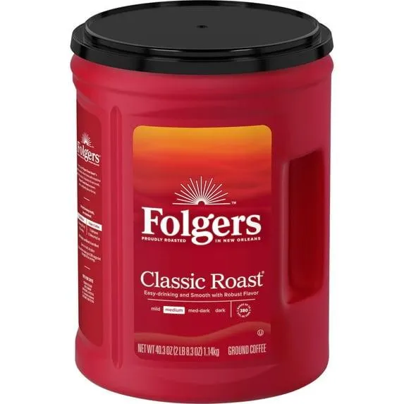 Folgers Classic Roast Ground Coffee, Medium Roast, 40.3 oz Canister