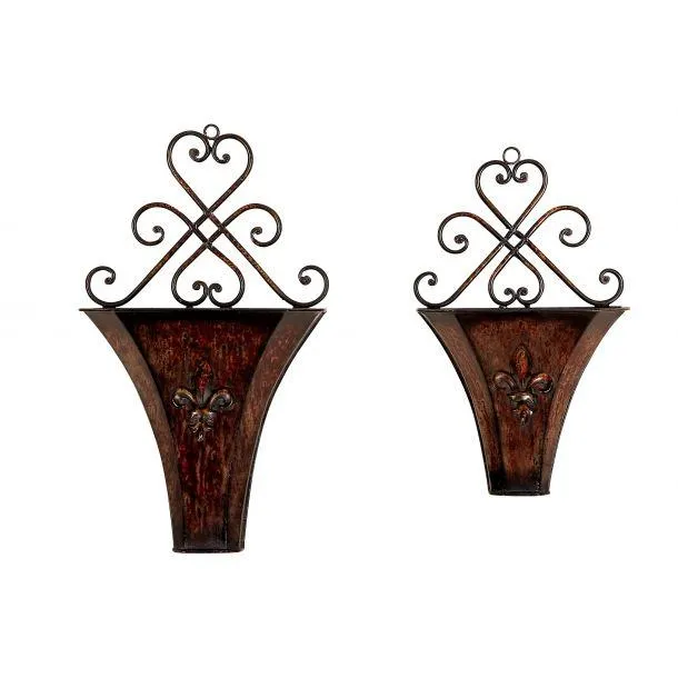 Marisol + Daisy Traditional Indoor Outdoor Hanging Wall Planter in Metal (Set of 2) - Brown