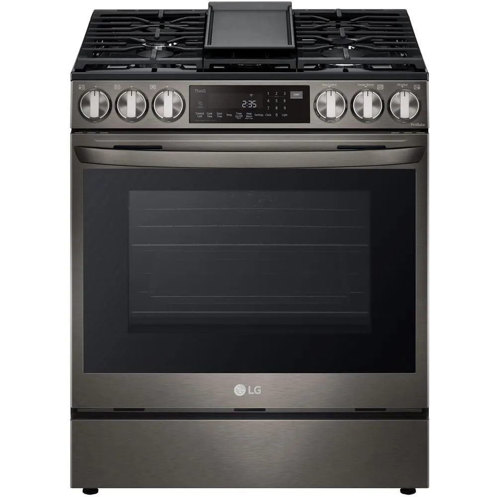 LG LSGL6335D 6.3 cu. ft. Smart Wi-Fi Enabled InstaView® Gas Slide-In Range with Air Fry – PrintProof™ Black Stainless Steel