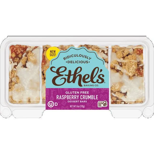 Ethel's Baking Co. Raspberry Crumble Dessert Bars, Shelf-Stable, Short Cake, 1.5 oz, 4 Count